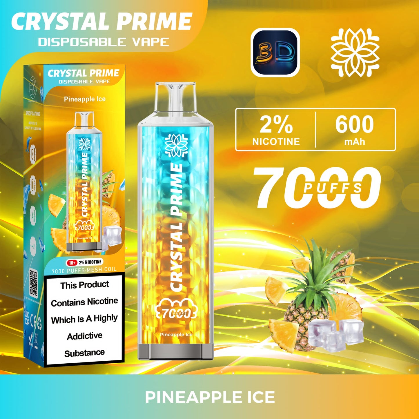 Crystal Prime 7000 Disposable Vape Pod Puff Device Box of 10
